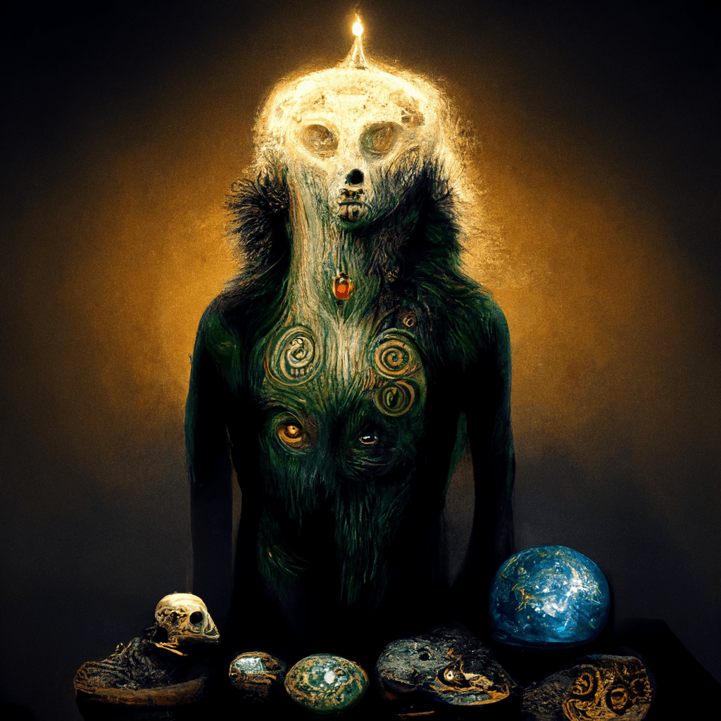 "pagan trinket of earth spirits" made with MidJourney