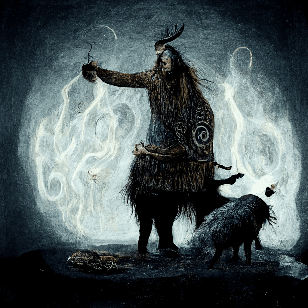 "shaman summoning an old norse animal spirit" made with MidJourney