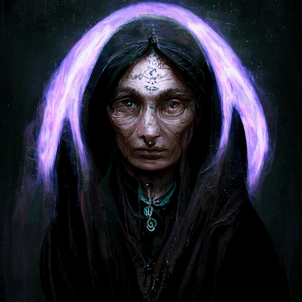 "pagan dark spirit weaver" made with MidJourney