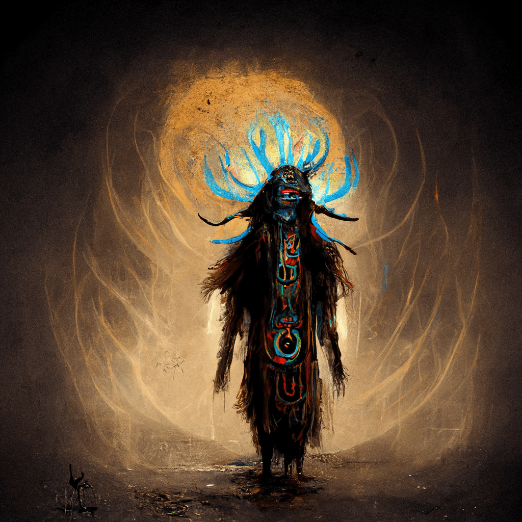 "a runic shaman spirit form" made with MidJourney