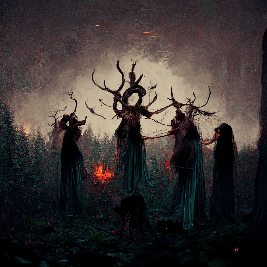 "ritual of the forest gods" made with MidJourney