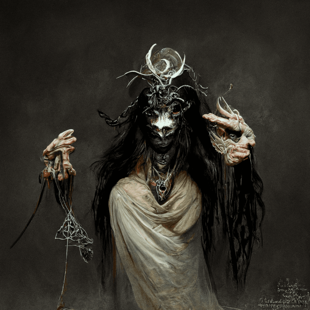 "a shadow weaver pagan" made with MidJourney