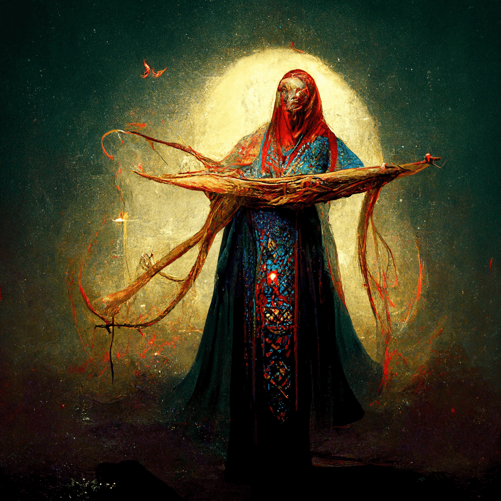 "a divine weaver of fate" made with MidJourney