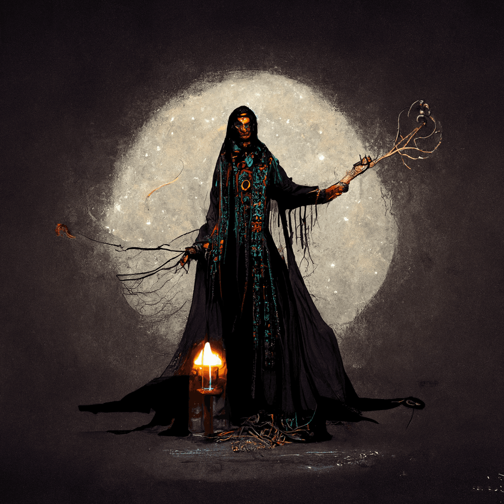 "pagan dark spirit weaver" made with MidJourney