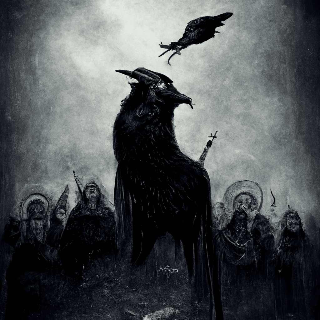 "pagan worship of odin, god of ravens" made with MidJourney