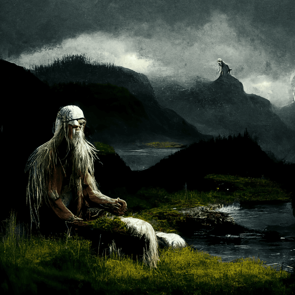 "a peaceful old norse land spirit" made with MidJourney