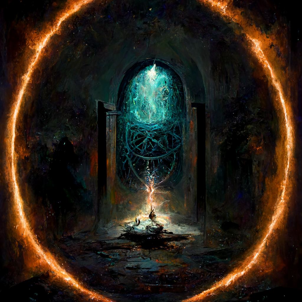 "dark energy summoning portal" made with MidJourney