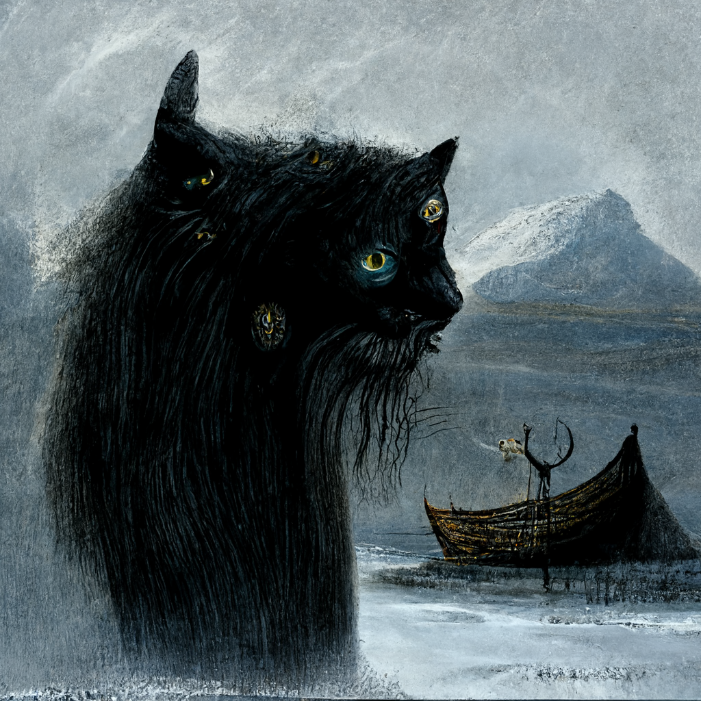 "an old norse feline spirit" made with MidJourney