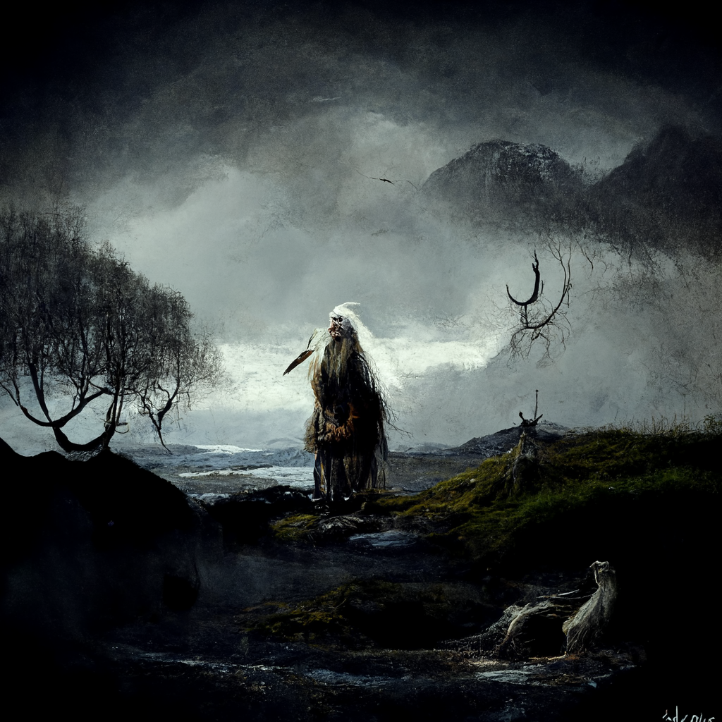 "a peaceful old norse land spirit" made with MidJourney