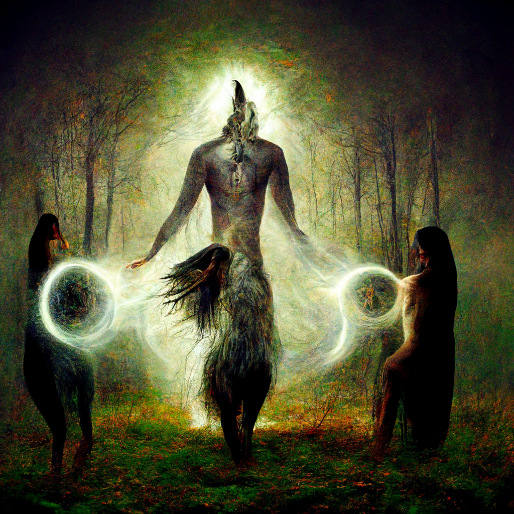 "shapeshifting spirit paganism" made with MidJourney