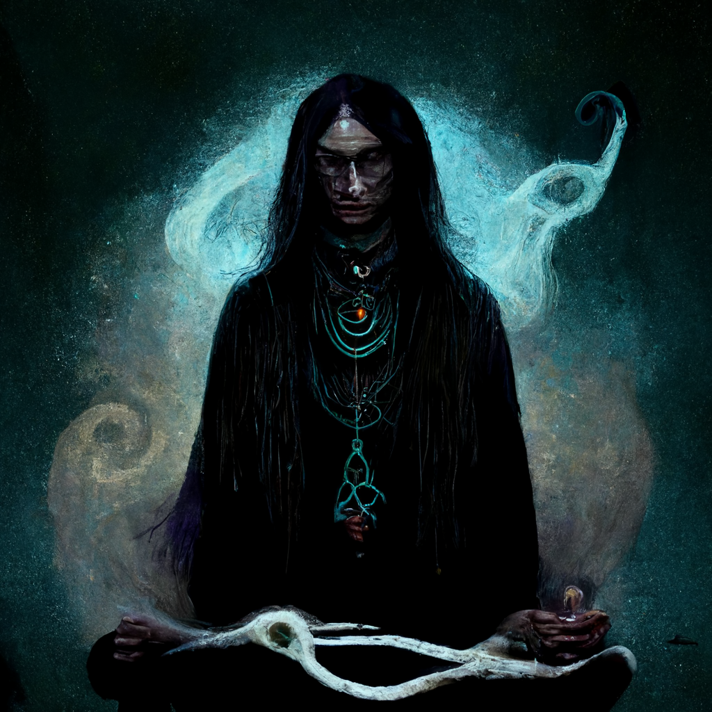 "pagan dark spirit weaver" made with MidJourney