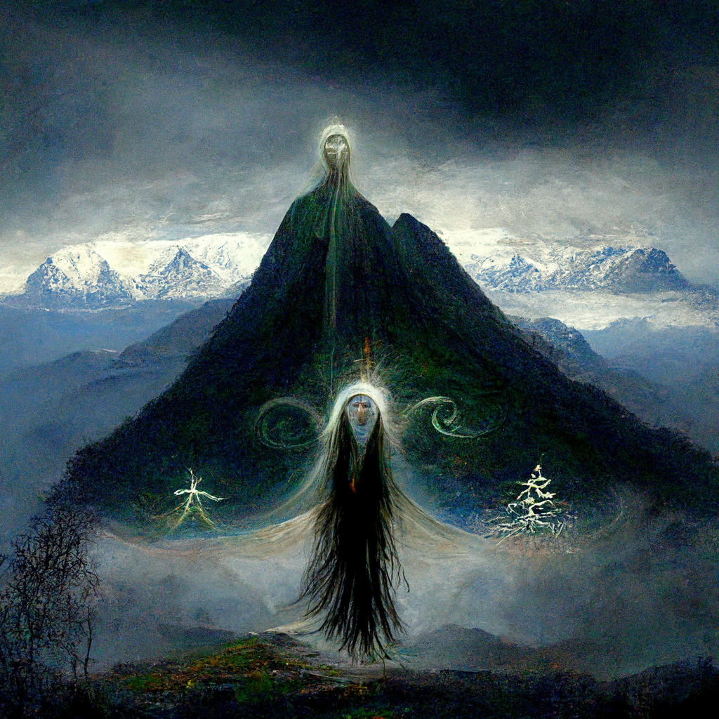 "mystical pagan spirit of the earth and mountains" made with MidJourney