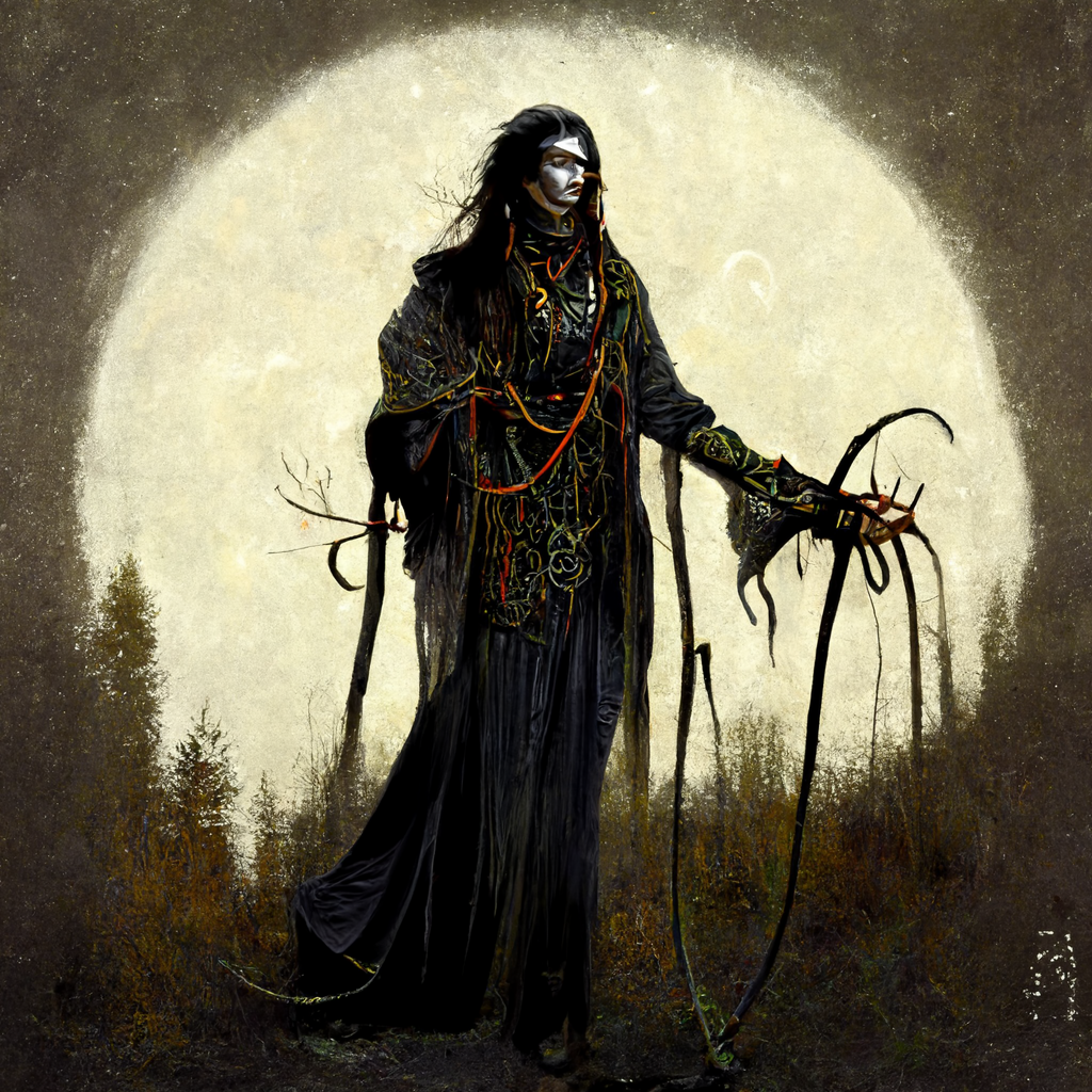 "a shadow weaver pagan" made with MidJourney