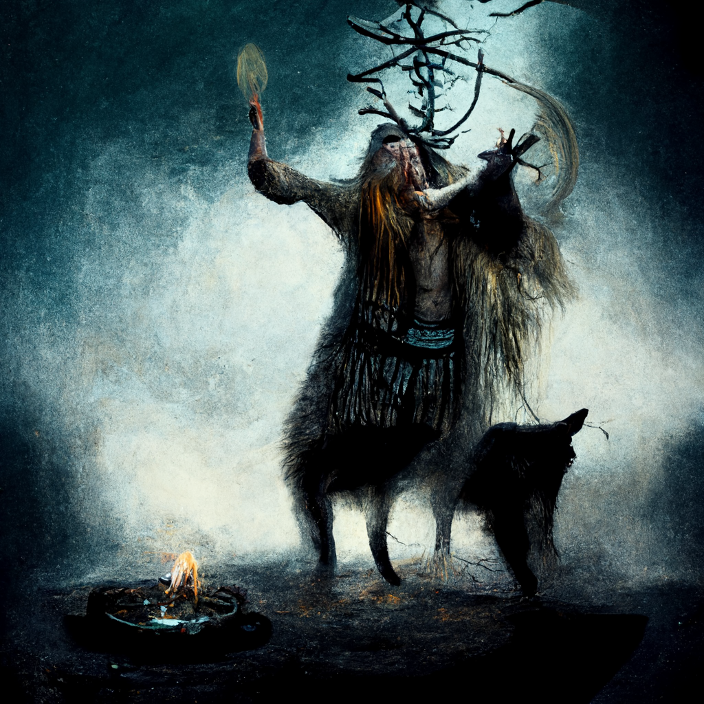 "shaman summoning an old norse animal spirit" made with MidJourney