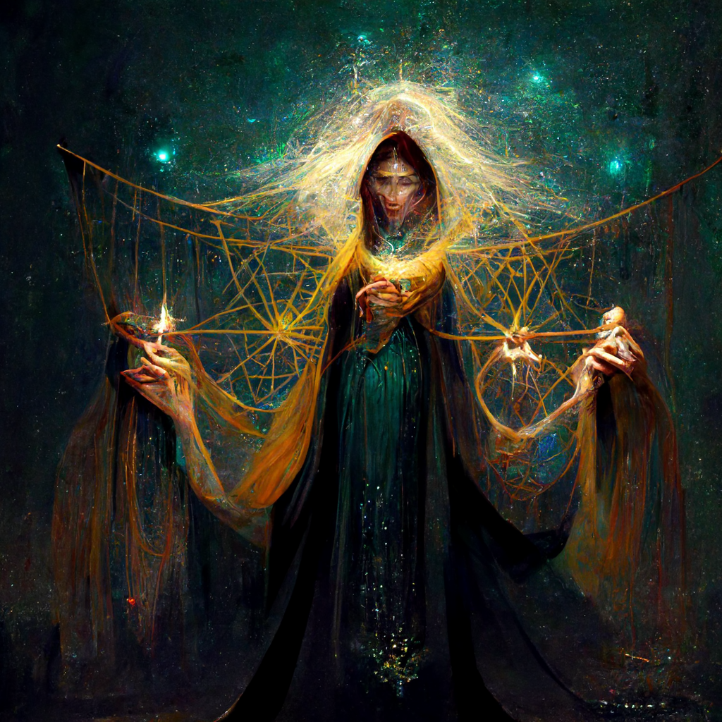 "a divine weaver of fate" made with MidJourney