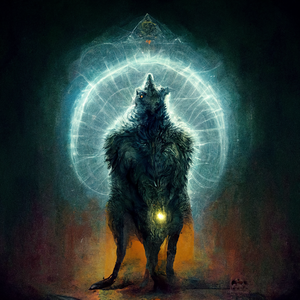 "an aura of the ancient wolf god" made with MidJourney