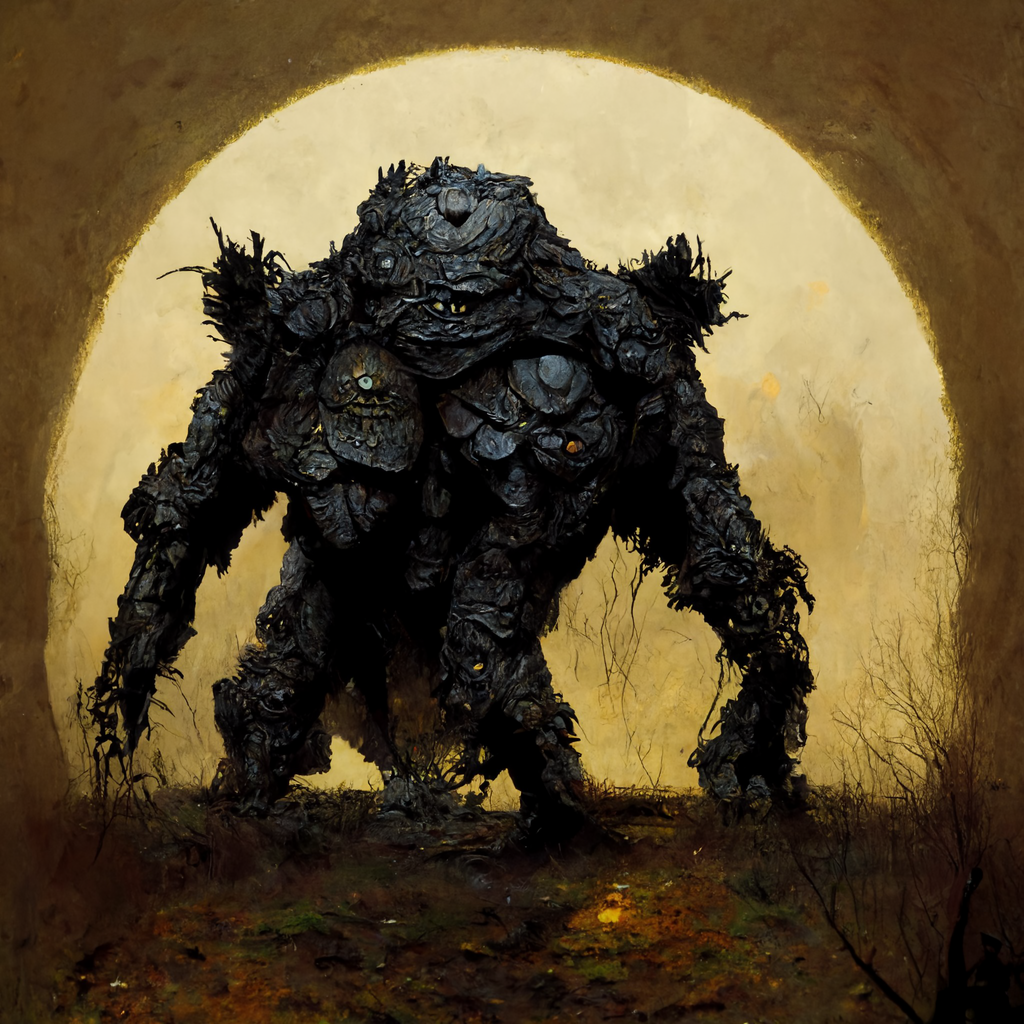 "pagan shadow golem" made with MidJourney