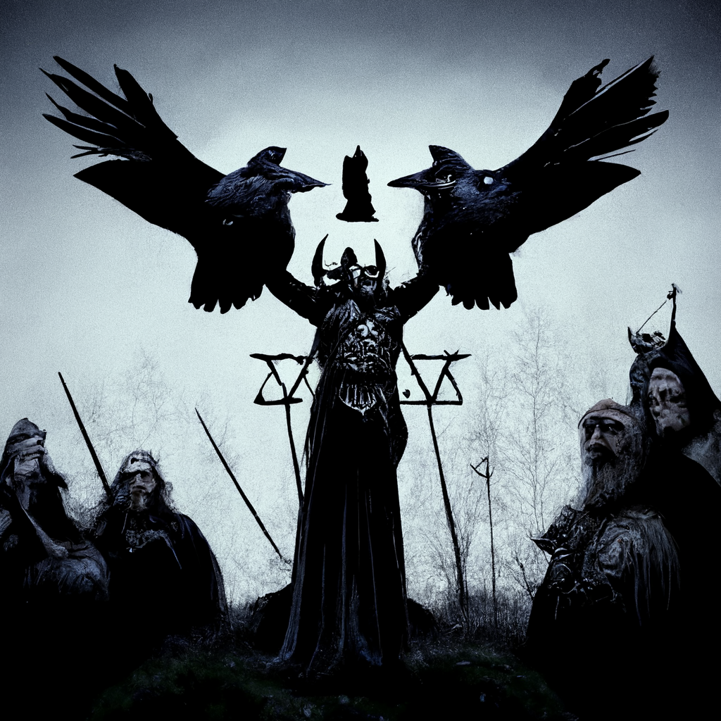 "pagan worship of odin, god of ravens" made with MidJourney