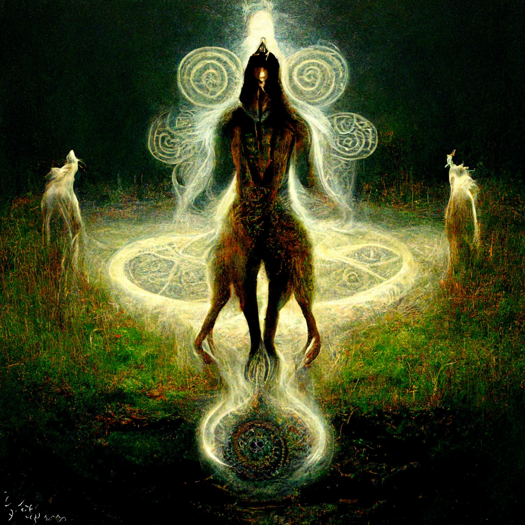 "shapeshifting spirit paganism" made with MidJourney