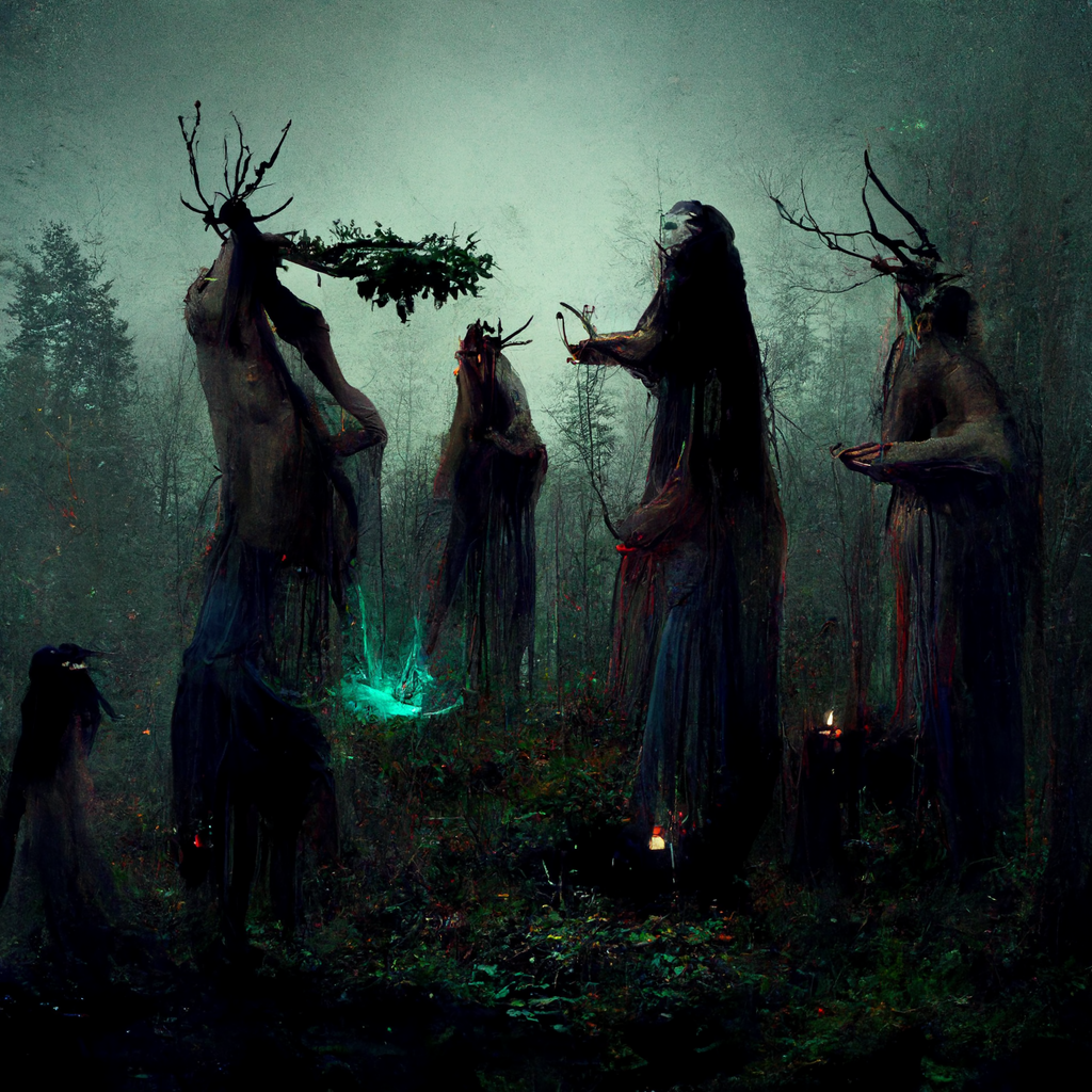 "forest ritual of the spirits (1)" made with MidJourney